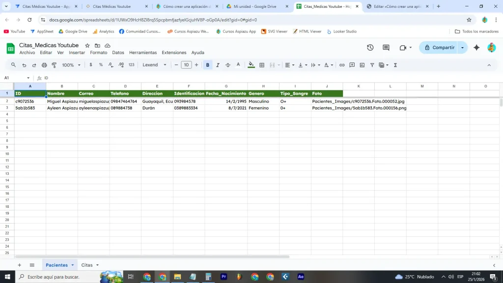 1.2 Crear la base de datos en Google Sheets
