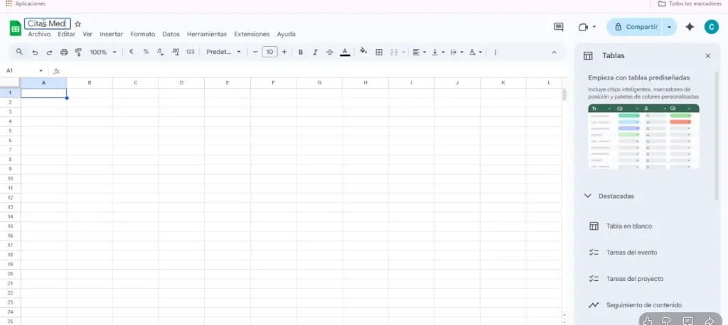 Paso 2: Crear la hoja de cálculo