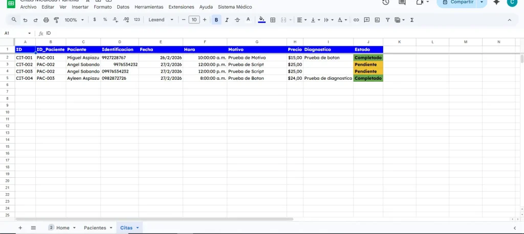 Crear la base de datos de Citas