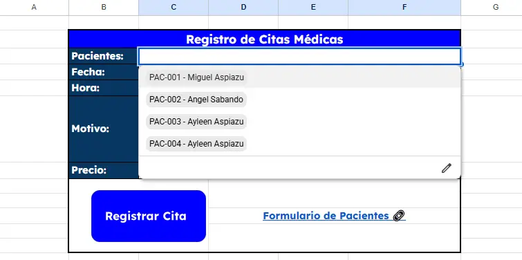 Crear el desplegable de Pacientes