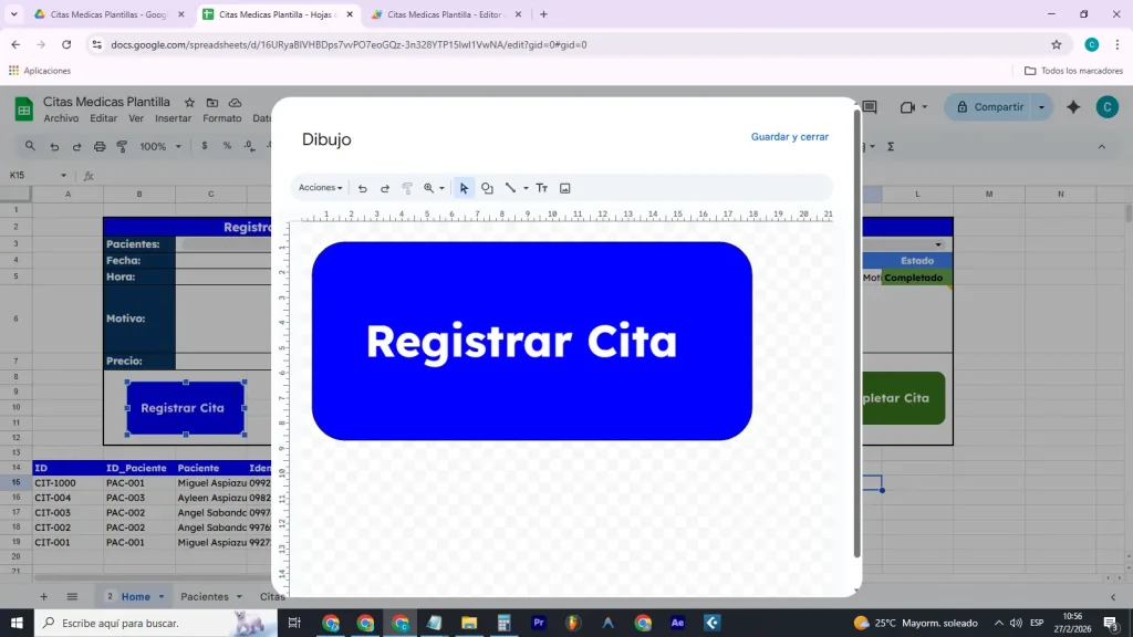 Crear el botón “Registrar Cita”