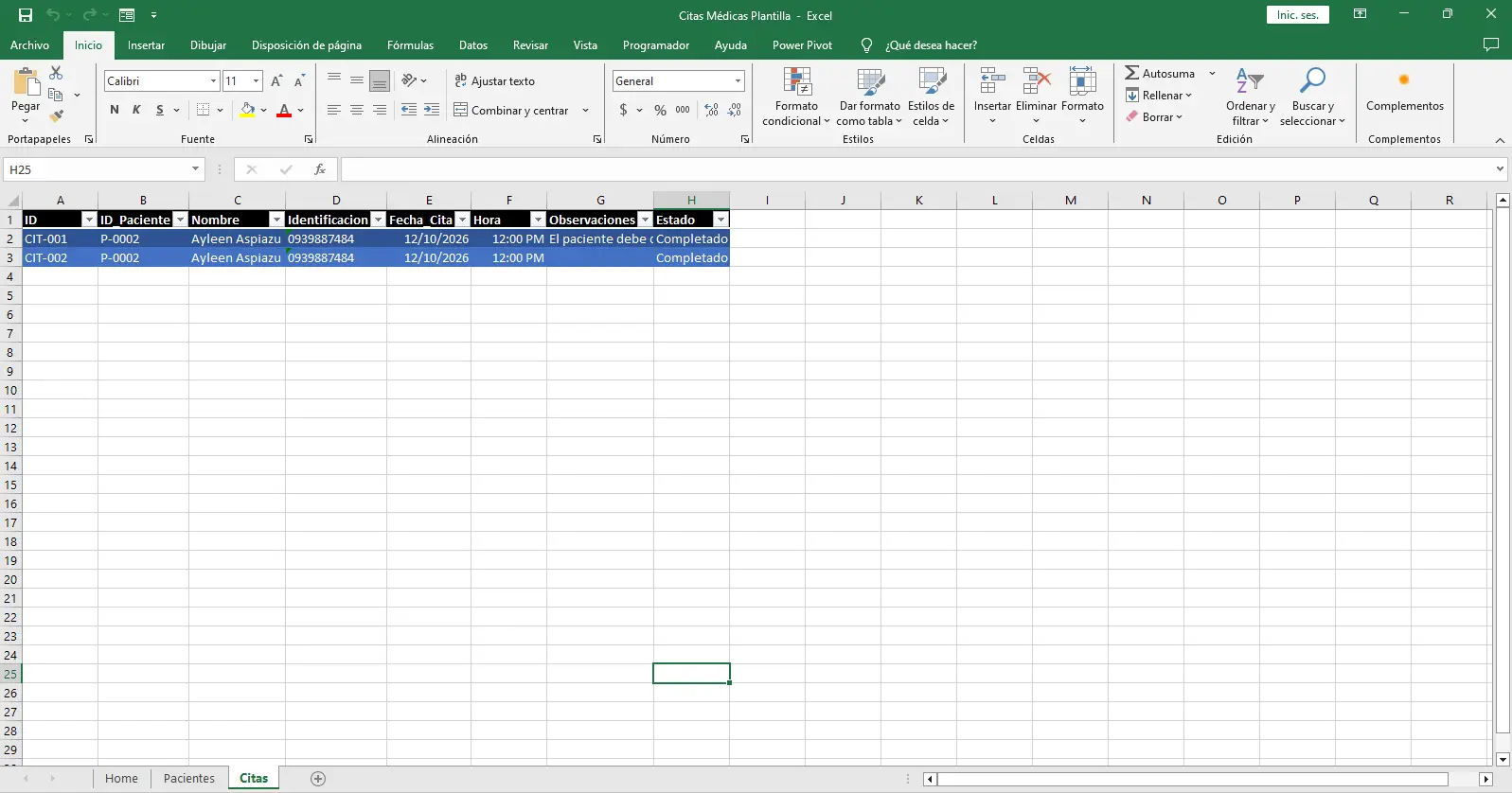 Plantilla de Citas Médicas en Excel con Macros VBA para Gestionar tu Consultorio Médico | AT-Citas Médicas 003